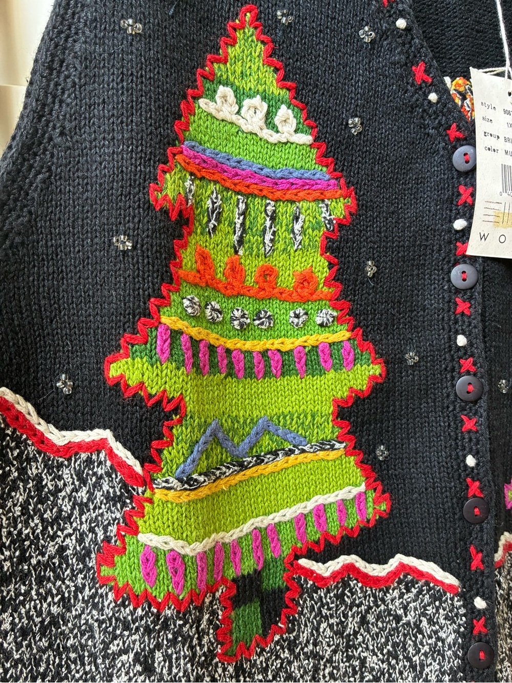 Deadstock vintage NWT Sigrid Olsen Sport Christmas Tree holiday sweater Vest 1x - Picture 6 of 16